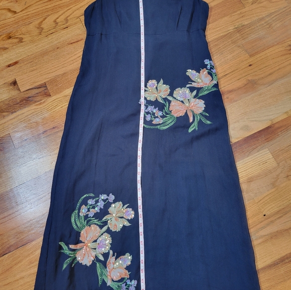 Robbie Bee 100% Silk  floral Navy Sleeveless Dress Size 10 - Picture 12 of 14